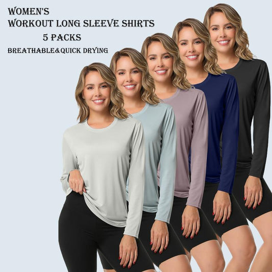 5 Pack Women'S Long Sleeve T Shirts Workout T Shirts for Women Absorbs Sweat Breathable Tops Sexy Sporty Topsexy T Shirt for Woman UV Sun Protection Lightweight Outdoor Workout Shirt Energetic Multi-Color Sports Tops for Running Gym Hiking Athletic Wear